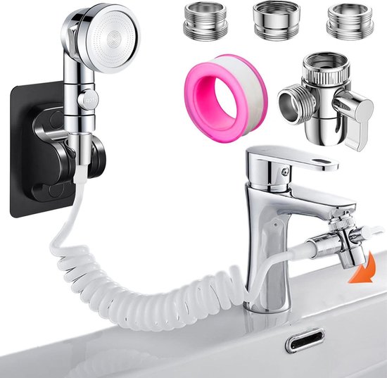 Handdouche Set met Telescopische Slang en 3 Adapters - Voor Wastafel, Harenwassen, Huisdieren - Kraan Niet Inbegrepen van Umi