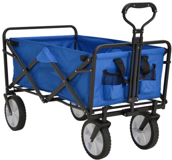 Handenkar 93 x 49 x 75-100 cm（uitgevouwen formaat） 52 x 17 x 77 cm （Opvouwbaar formaat）Blauw Staal Tuintransportkar Opvouwbaar ontwerp Geschikt voor Tuin Tuin Binnenplaats Kamperen van Merkloos
