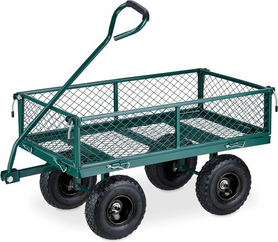 Handige transportkar voor tuin - bolderkar met luchtbanden en draagvermogen 200 kg - staal groen Bolderkar van Buxton Tools