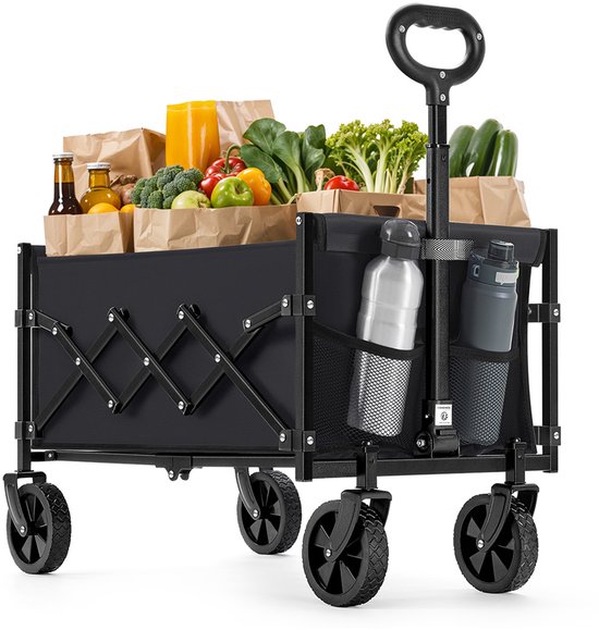 Handkar – Bolderkar - Opvouwbaar – Tot 150 kg – Inktzwart – Sterke Transporthulp