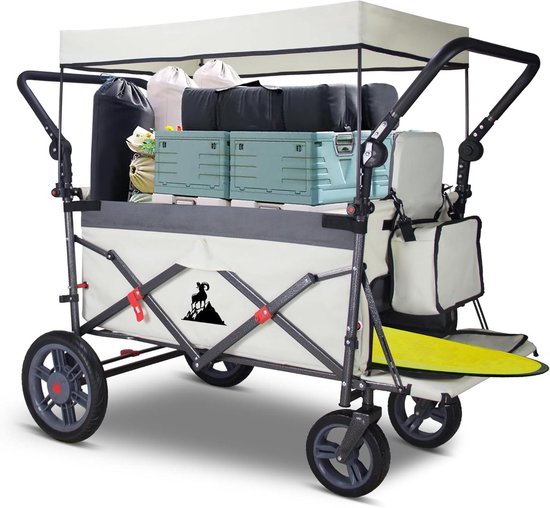 Handkar met Dak - Transportkar Tuinkar - Boodschappen Vervoeren - Met Remmen - 120 kg Draaglast - Grijs Beige