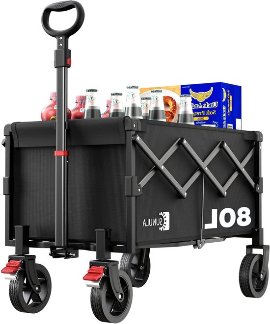 Handkar Opvouwbaar - Draagwagen Trolley - Boodschappen Vervoeren - Hoge Laadcapaciteit - 80 Liter - Zwart