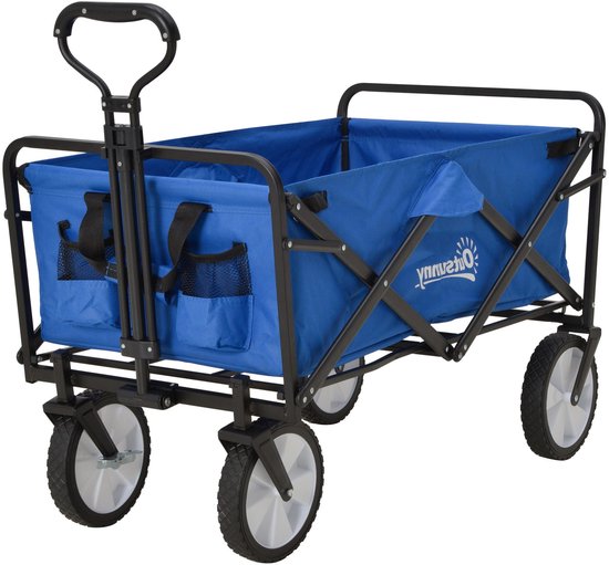 Handkar – Transportwagen – Bolderkar – Opvouwbare Kar – Trolley – Donkerblauw – Draagvermogen 68 kg – Verstelbare Handgreep en Remmen van Merkloos