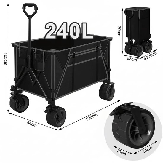 Handkarretje - Opvouwbaar, All-terrain wielen, 120 kg draagvermogen - B 106 x D 54 x H 105 cm - Blauw