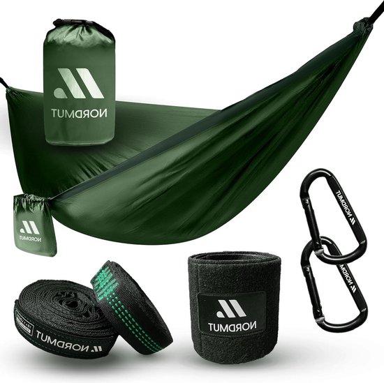 Hangmat van nylon parachutezijde voor camping outdoor survival strand en tuin - met bevestigingsset - maximale belastbaarheid 300 kg van Adventure Goods