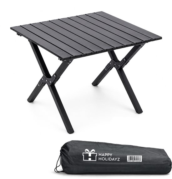 Happy Holidayz Inklapbare Tafel Met Draagtas - Oprolbaar Zwart - Aluminium Vouwtafel - 63x60x43 cm - Lichtgewicht 5 kg - Opvouwbare Campingtafel - Klaptafel Inklapbaar - Picknicktafel Outdoor - Campingtafeltje Opklapbaar