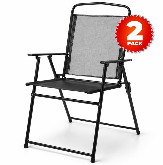Happy Holidayz Opvouwbare Tuinstoelen - 2 Stuks - Zwart - 65x53x90cm - Tuinstoel Inklapbaar - Inklapbare Strandstoel - Set van 2 - Staal - Tuin of Balkon of Strand - Weerbestendig - Vouwstoel voor op Terras/Camping van Merkloos