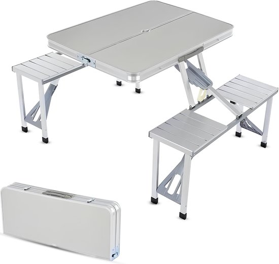 Happy Holidayz Picknicktafel inklapbaar - Aluminium - Inclusief stoelen - Opvouwbare Campingtafel - Lichtgewicht - Opklapbare Tafel - Opklaptafel - Klaptafel - Inklapbare Plooitafel - Camping Tafel opvouwbaar van Merkloos