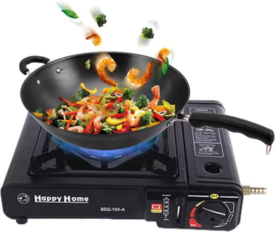 Happy Home Camping Draagbaar Gasfornuis - 2200W - Noodpakket - Met Transportkoffer van Merkloos