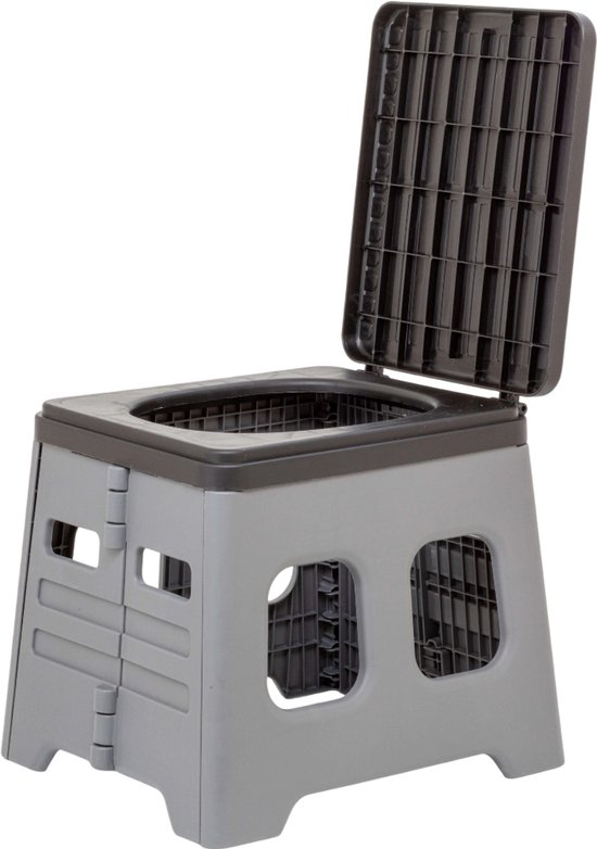 Happy Rhino - Toilet Draagbaar Opvouwbaar - Toiletten - Grijs+Zwart - 1.2kg - PP - 30 x 37 x 30.5 cm van Merkloos