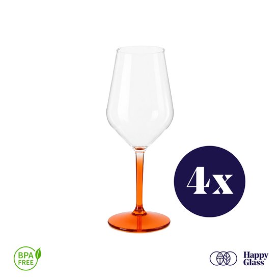 HappyGlass Lady Abigail plastic wijnglazen – Set van 4 kunststof herbruikbare wijnglazen – 47cl – Dutch orange steel – BPA-vrij Tritan