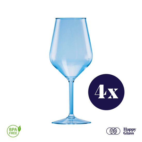 HappyGlass Lady Abigail plastic wijnglazen - Set van 4 kunststof herbruikbare wijnglazen - 47cl - Marine Blue - BPA-vrij Tritan - Limited Edition