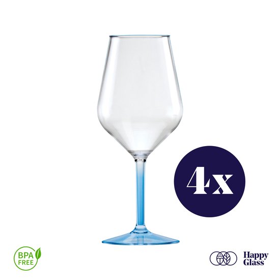HappyGlass Lady Abigail plastic wijnglazen - Set van 4 kunststof herbruikbare wijnglazen - 47cl - Marine Blue steel - BPA-vrij Tritan