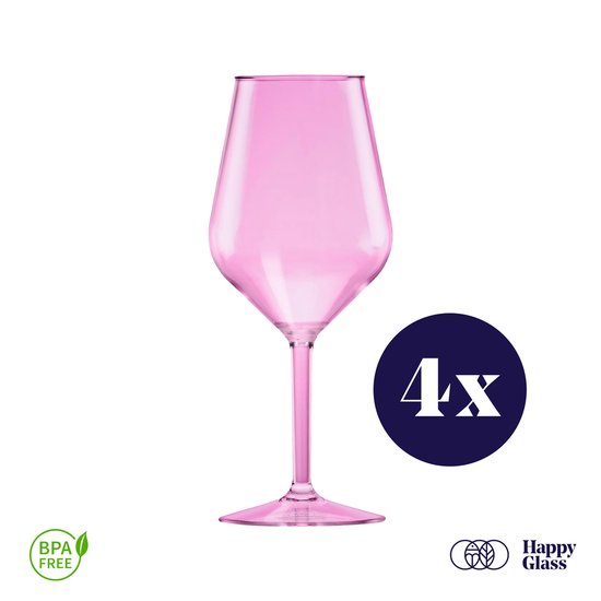 HappyGlass Lady Abigail plastic wijnglazen - Set van 4 kunststof herbruikbare wijnglazen - 47cl - Pretty pink - BPA-vrij Tritan - Limited Edition