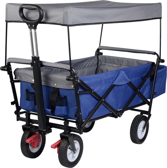 Happyment Bolderkar blauw - Opvouwbaar - Camping bolderwagen - Boodschappen of kinderenvervoer - Strand - Blauw - 80KG van Happyment