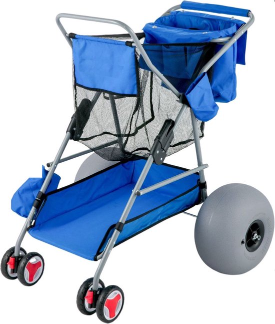 Happyment Bolderwagen - Strandkar - Bolderkar Opvouwbaar - Strandtrolley - Beach Trolley - Strandwagen - Luchtbanden - Inclusief Pomp - Blauw van Happyment