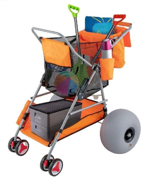 Happyment Bolderwagen - Strandkar - Bolderkar Opvouwbaar - Strandtrolley - Beach Trolley - Strandwagen - Luchtbanden - Inclusief Pomp - Oranje van Happyment