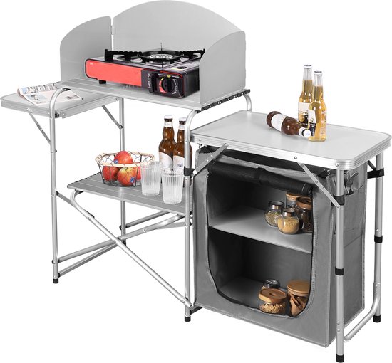 Happyment® Campingkeuken Inklapbaar - 2 in 1 - Camping kast - Kooktafel - Kampeer buitenkeuken - Opvouwbaar van Merkloos