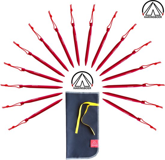 Haringboer® Tentharingen - 16 cm V-vorm Haringen - 16 stuks Grondpennen - Lichtgewicht 10 gram per stuk - Aluminium (7000-series) Haringen Tent - Zachte tot Middelharde Ondergrond - Inclusief Trekkoord en Haringzak van Haringboer®
