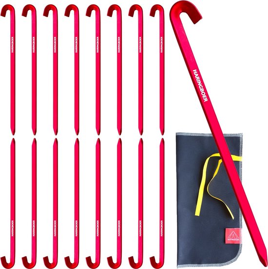 Haringboer® Tentharingen - 17cm Haak haringen - 16 stuks Grondzeil Pennen - Lichtgewicht 15 gram per stuk - Aluminium (7000-series) Haringen Tent - Zachte tot Middelharde Ondergrond - Inclusief Trekkoord en Haringzak van Haringboer®