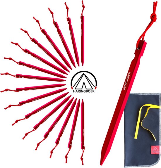 Haringboer® Tentharingen - 18 cm Y-vorm Haringen - 16 stuks Grondpennen - Lichtgewicht 12 gram per stuk - Aluminium (7000-series) Haringen Tent - Zachte tot Middelharde Ondergrond - Inclusief Trekkoord en Haringzak van Haringboer®