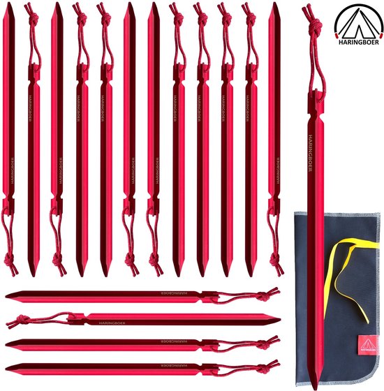 Haringboer® Tentharingen - 20cm Propeller Y haringen - 16 stuks Grondpennen - Lichtgewicht 13 gram per stuk - Aluminium (7000-series) Haringen Tent - Zachte tot Middelharde Ondergrond - Inclusief Trekkoord en Haringzak van Haringboer®
