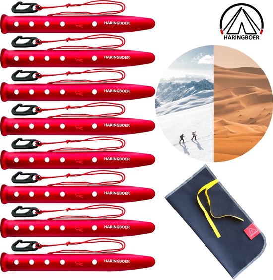 Haringboer® Tentharingen - 31 cm U-vorm Sneeuw en Zand Haringen - 8 stuks Zachte Grond Pennen - Lichtgewicht 52 gram per stuk - Aluminium (7000-series) Haringen Tent - Zachte Ondergrond - Inclusief Trekkoord en Haringzak van Haringboer®