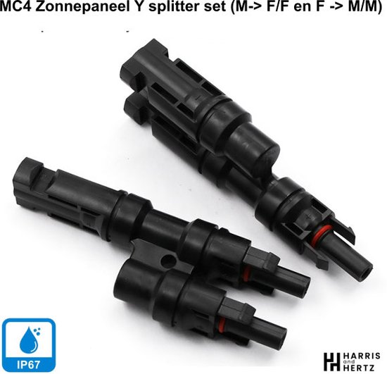 Harris and Hertz - MC4 Zonnepaneel T-Splitter - Solar MC4 Connector - IP67 - 2 Male naar 1 Female + 2 Female naar 1 Male - 1 van elk van HARRIS