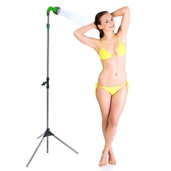 Haushalt Tuindouche - 215 cm –Verstelbare hoogte – Grote Tripod - Buitendouche – Tuinsproeier – 3-poot – Campingdouche - ABS-kunststof en aluminium – Eenvoudig monteren - Groen/Zilver van Haushalt