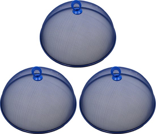 Haushaltshelden Vliegenkap/voedselkap - 3x - blauw - metaal - D35 x H16 cm