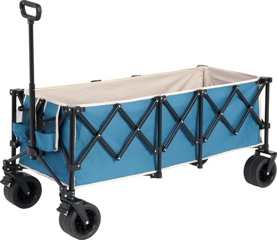 HAUSS SPOLE Bolderkar Opvouwbaar – 300 L – 136 x 54 x 60 cm – Staal – Blauw – Voor Camping, Strand En Boodschappen – Bekerhouders van Merkloos