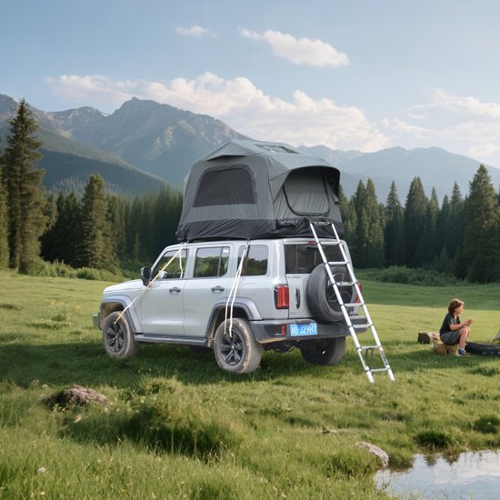 HAUSS SPOLE Daktent – Opblaasbaar In 5 Minuten – 220 x 145 x 133 cm – Polyester – Zwart Grijs – Voor Jeep En SUV van Merkloos