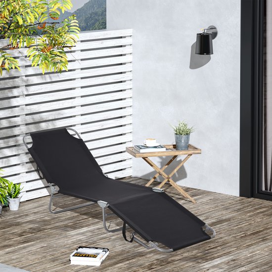 HAUSS SPOLE Ligbed – Opvouwbaar En Verstelbaar – 187 x 55 x 24 cm – Polyester En Staal – Zwart – Voor Tuin Balkon Camping