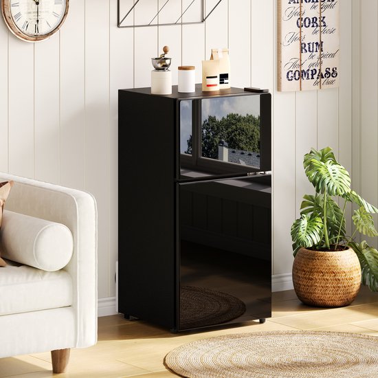HAUSS SPOLE Minikoelkast - Met Vriesvak 60 L - 42,5 x 44,5 x 87,5 cm - Roestvrij Staal - Zwart - Voor Keuken En Kantoor
