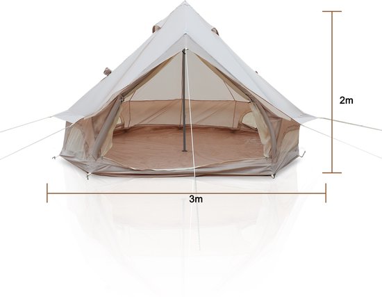 HAUSS SPOLE Tent – 300 x 300 x 200 cm – Waterdicht En Scheurvast Polyester – Beige – Voor 3-4 Personen Kamperen Met Kachelopening