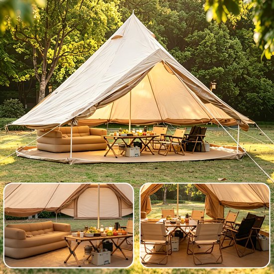 HAUSS SPOLE Tent – 400 x 400 x 250 Cm – Ruim Voor 4-8 Personen – Polyester – Beige – Vierseizoenen Kamperen Met Kacheldoorvoer