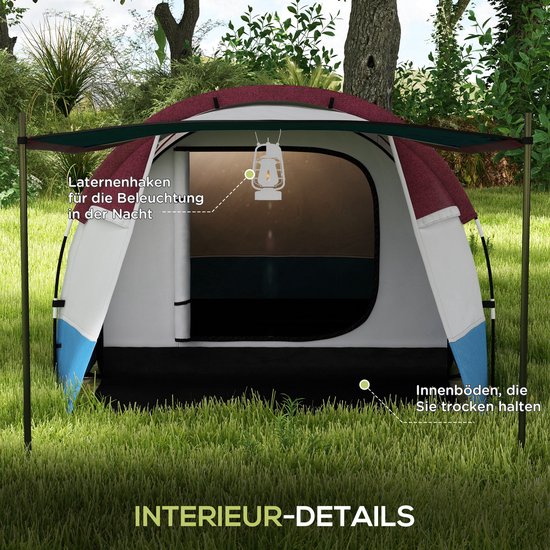 HAUSS SPOLE Tent – Tunneltent Voor 3 Personen – 420 x 200 x 150 cm – Polyester – Rood – Met 2 Ruimtes, Voorruimte En Lichthaak