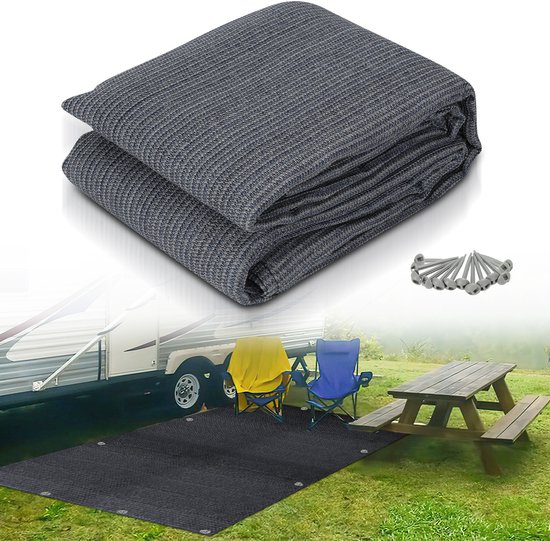 HDPE Campingtapijt Waterdoorlatend 250x500cm Blauwgrijs 13 Grondpennen Opbergtas