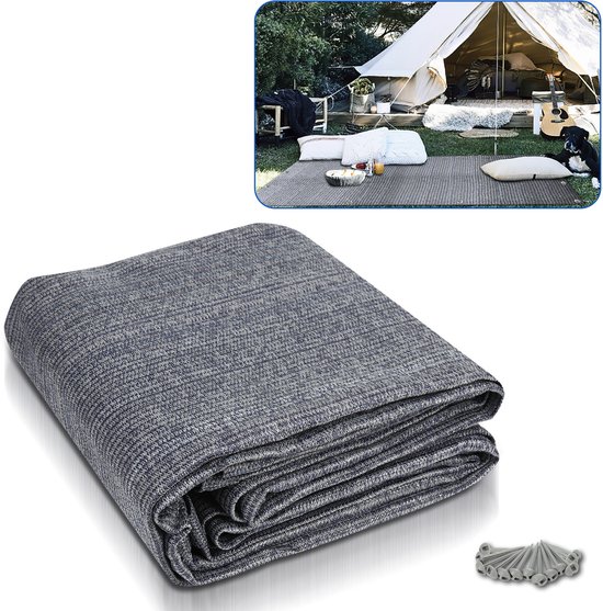 HDPE Campingtapijt Waterdoorlatend 300x600cm Blauwgrijs 13 Grondpennen Opbergtas van Merkloos