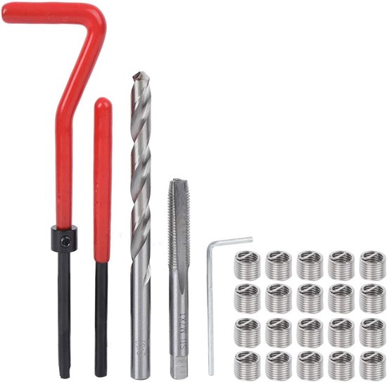 Health Gear 25 Stks M7 Draad Reparatie Insert Kit met Transparante Plastic Doos M7, HelicoilMetal Set Installatie Beschadigde Draden Rethreading Boor Kranen Tool voor Processing