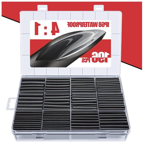 Heat Shrink Tubing Set met Lijm, 4:1 Krimpverhouding, Waterdichte Dubbelwandige Tubes voor Elektrische Isolatie, 196 Stuks, Geschikt voor Kabelverbindingen en Hoge Belastingen van Merkloos