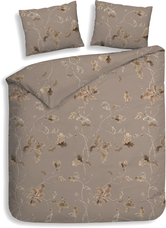 Heckettlane Dekbedovertrek Bronco - Bedlinnen met Bladeren print - 240x220 - Bruin - Dekbedhoes van 100% Katoen-Flanel van Merkloos