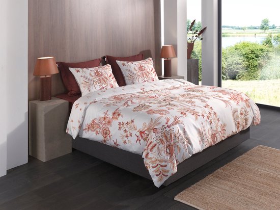 Heckettlane Dekbedovertrek Ceyda - Dekbed met instopstrook - Wit - Dekbedovertrek van 100% Katoen-Satijn - Bloemen - 240x200-220 cm + 2 slopen 60/70 cm - Alaçati