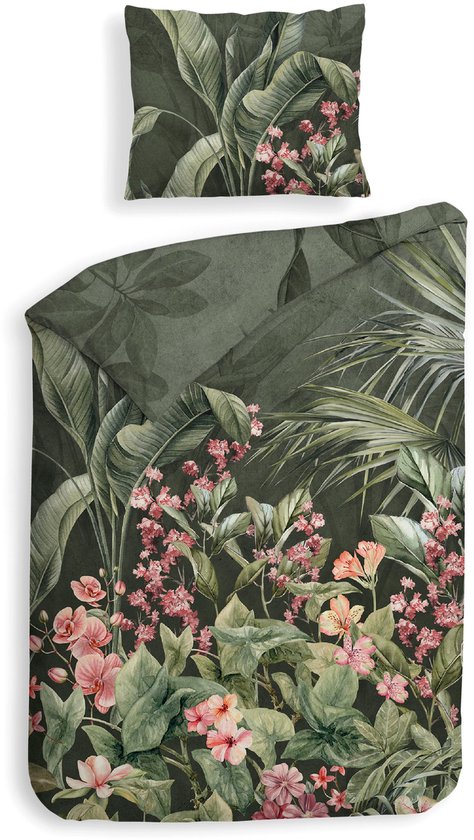 Heckettlane Dekbedovertrek Katoen Satijn Mai - Forest Green - 100% Katoen-Satijn - Dekbedovertrek 140x200/220cm - Eenpersoons - Bangkok van Merkloos