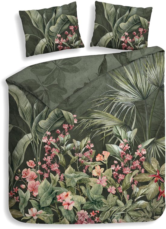 Heckettlane Dekbedovertrek Katoen Satijn Mai - Forest Green - 100% Katoen-Satijn - Dekbedovertrek 200x200/220cm - Tweepersoons - Bangkok van Merkloos