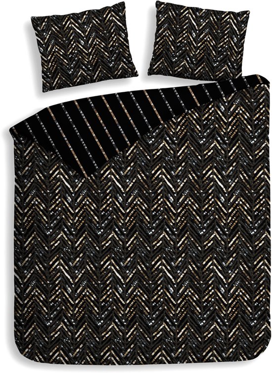 Heckettlane Dekbedovertrek Katoen Satijn Maxime - Black - 100% Katoen-Satijn - Dekbedovertrek 260x200/220cm - Lits Jumeaux Extra Breed - Chicago van Merkloos
