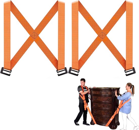 Hef- en bewegingsbanden - tilbanden voor 2 verhuizers - 270 x 4,5 cm - 2-persoons schouderriem - 2 personen slinger - oranje van Merkloos