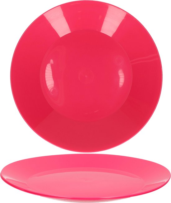 Hega Hogar bordjes - hard kunststof - roze - 26 cm - 10x stuks - ontbijtbord - dinerbord - outdoor servies