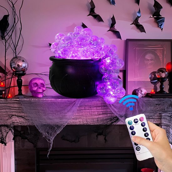Heks Ketting Bubbelende Lichtketel met Afstandsbediening – 8 Lichtmodi voor Halloween, Carnaval en Thema Feest Decoratie
