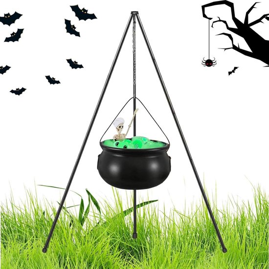 Heksenketel Groot - Feestdecoratie Ketel - Halloween Versieren - Met Verlichting - 78 cm Hoog - Zwart